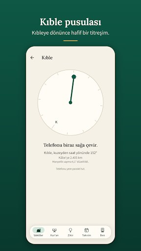 Kıble pusulası: kıbleye dönünce hafif titreşim