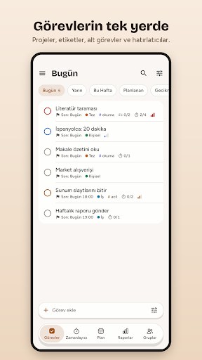 Görevlerin tek yerde: projeler, etiketler, alt görevler