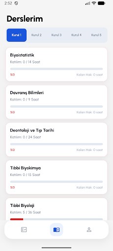 Derslerim: kurul kurul katılım saatleri ve kalan hak
